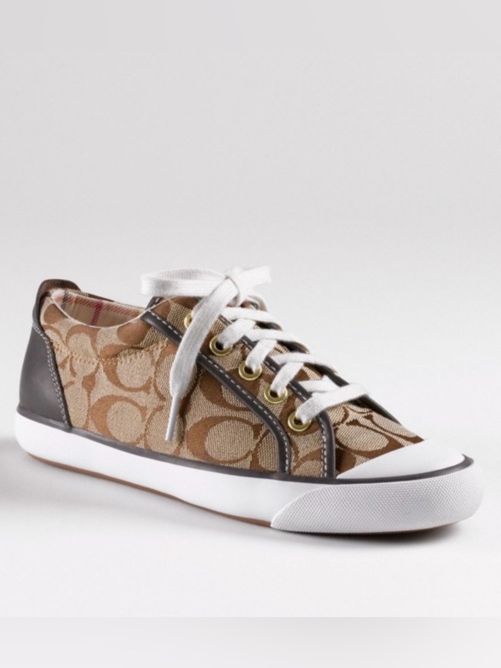Coach Tan Signature Canvas Low-Top Sneaker with White Laces